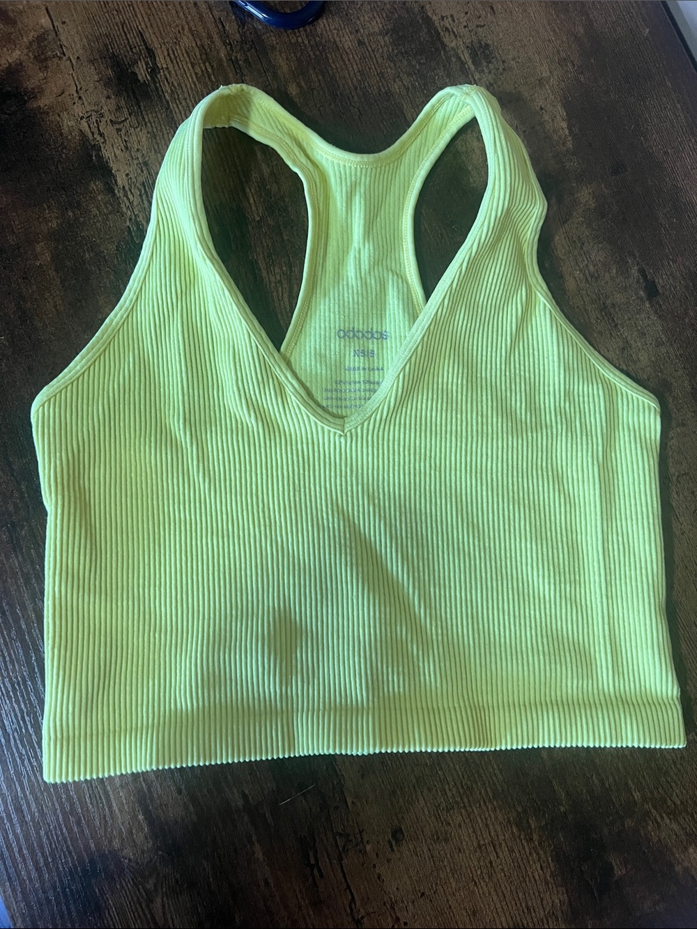 Neon Yellow Ribbed Racerback Crop Top